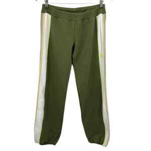 Miskeen Women's Sweatpants Size L Green & White Striped Relaxed Fit Athleisure